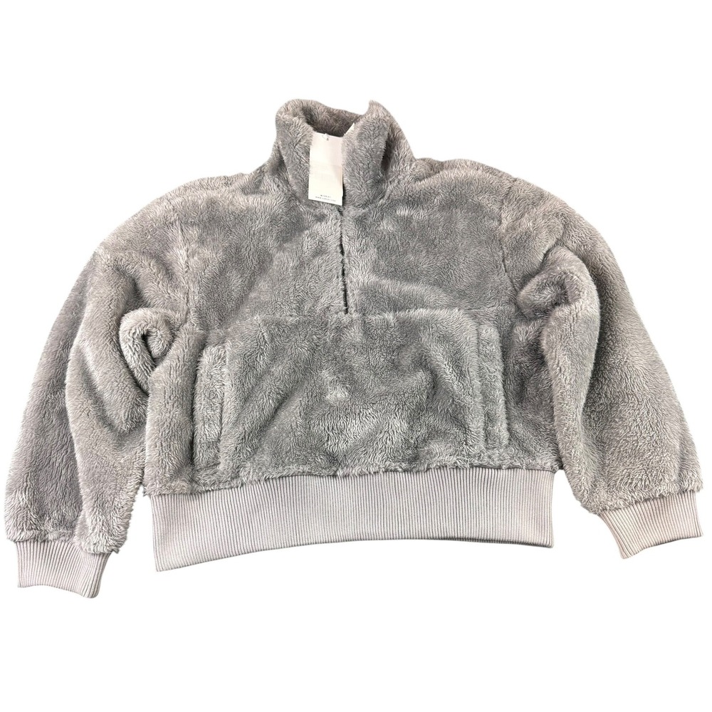 Varley Duray Pullover Silver Grey‎ Faux Fur Fleece Quarter Zip \] Large NEW